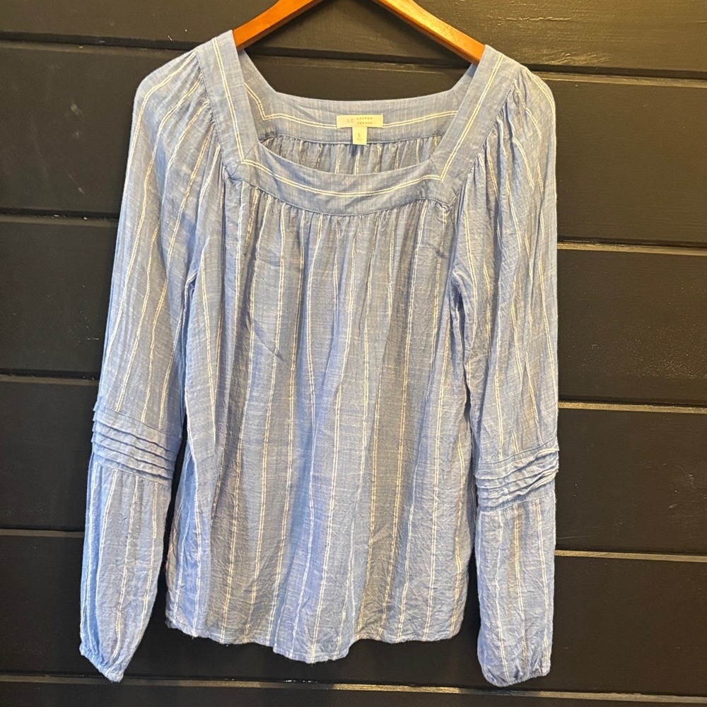 LC Lauren Conrad Light Blue Striped Blouse